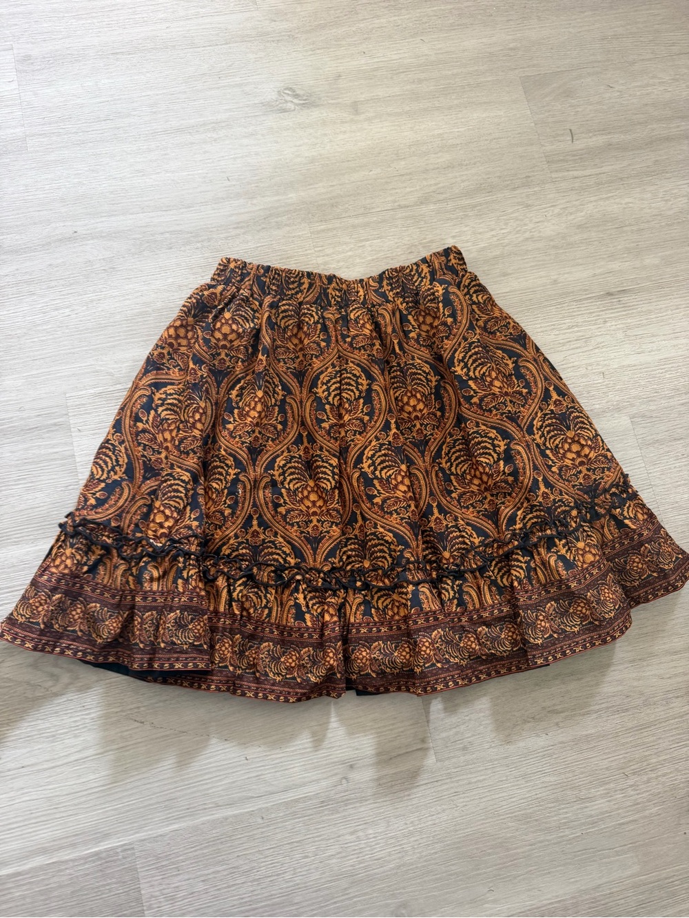 Boho Tiered Skater Skirt in Rust and Black